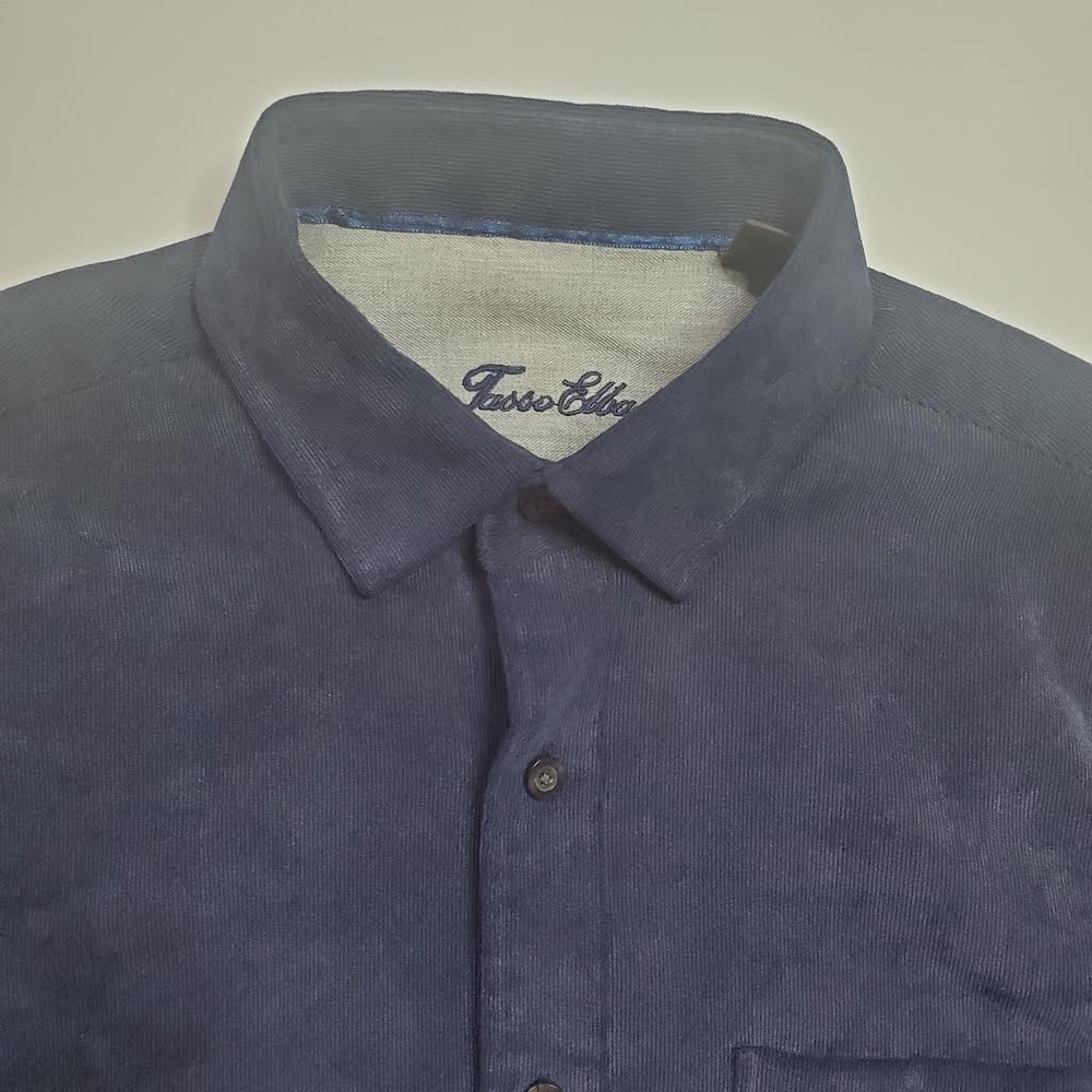 Tasso Elba Corduroy Navy Blue Button Down Medium Shirt - Picture 2 of 8